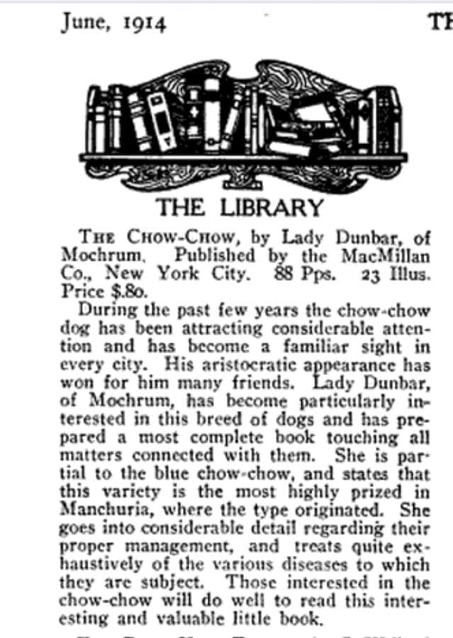 LADY DUNBAR CHOW BOOK REVIEW 1914