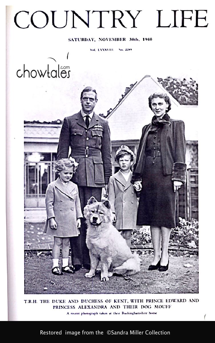 T.R.H. the Duke and Duchess of Kent, with Prince Edward and Princess Alexandra and their dog Mouff. A recent photograph at their Buckinghamshire home. Country Life, November 30, 1940. Read more at http://www.countrylife.co.uk/culture/royal-babies-1940-1949#mBlH2eHLMEplWEwH.99