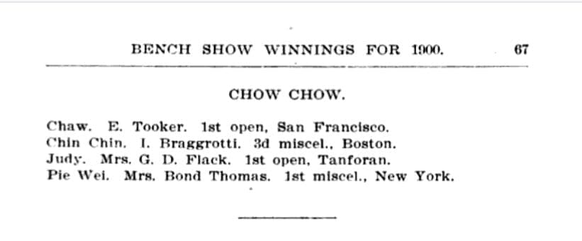 1900 AKC CHow bench show wins