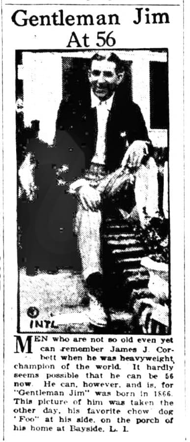 Gentleman Jim James Corbett Heavyweight champion fighter 1922 with his chow dog Foo