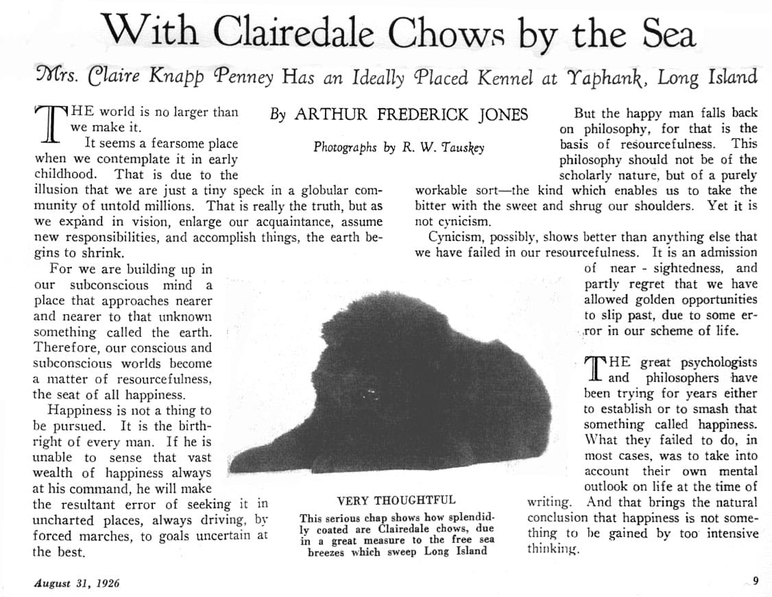 Clairedale by the Sea AKC Gazette August 31 1926